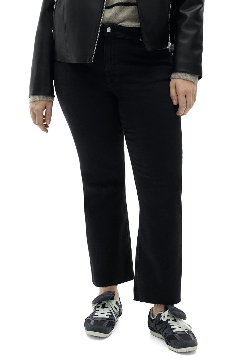 MANGO Raw Hem Crop Flare Jeans, Alternate, color, Black Denim