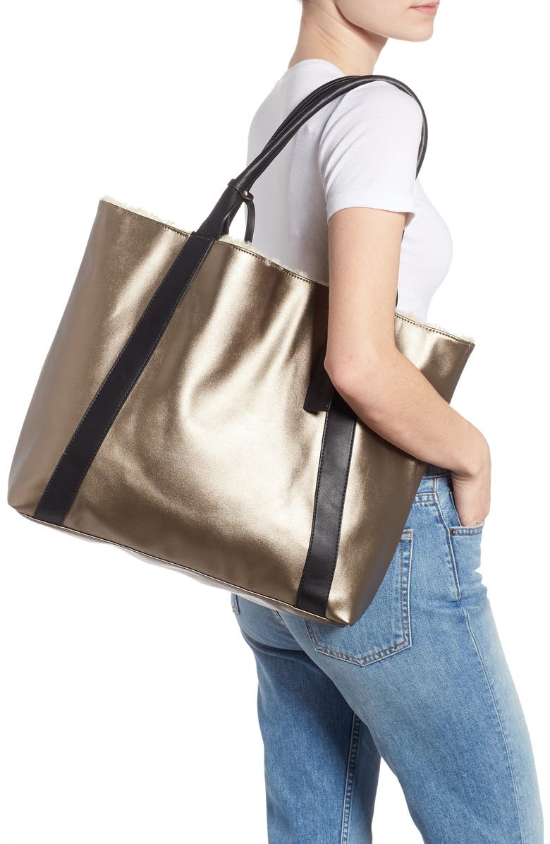 Sole Society Drury Faux Shearling Reversible Tote, Alternate, color,
