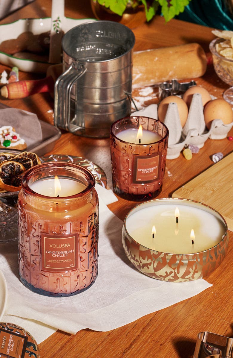 Voluspa Gingerbread Chalet Three-Wick Tin Candle, Alternate, color, 