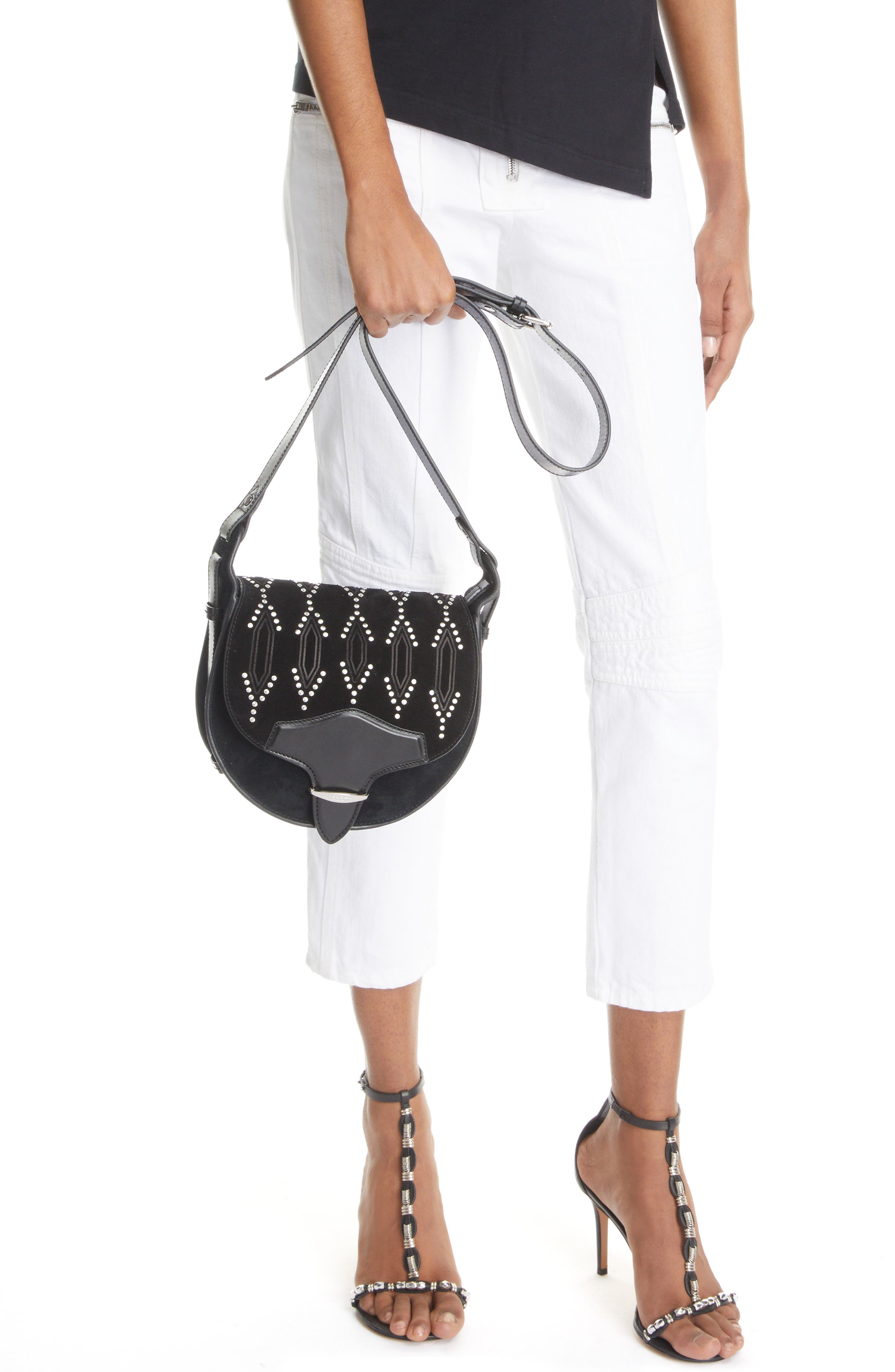 Isabel Marant Botsy Studded Suede Crossbody Bag, Alternate, color, 