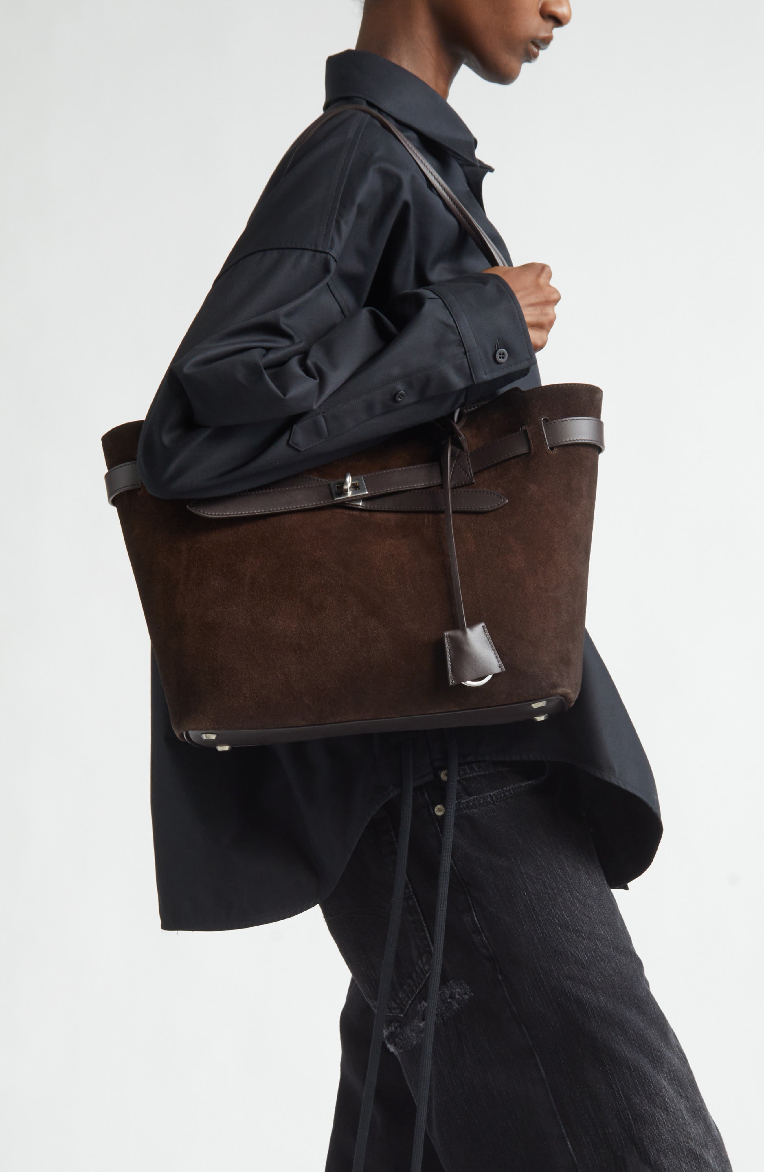 Balenciaga Medium Waxed Suede Tote, Alternate, color, 2308 Light Espresso