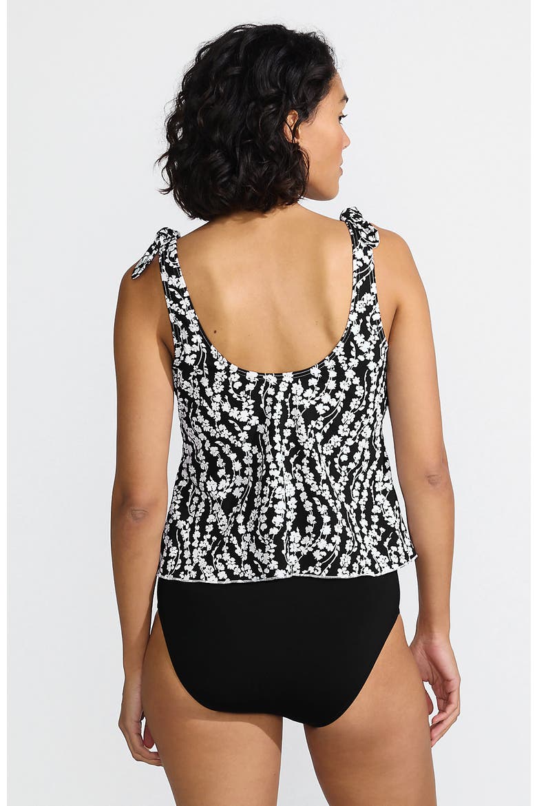 Plus Size Tie Shoulder Flutter Tankini Top, Alternate, color, Black/White Vine Floral