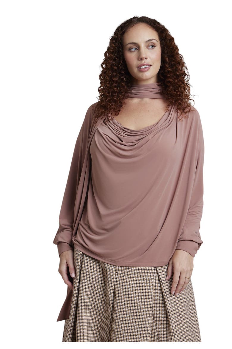 Plunging Scarf Neck Top (plus), Main, color, BURLWOOD