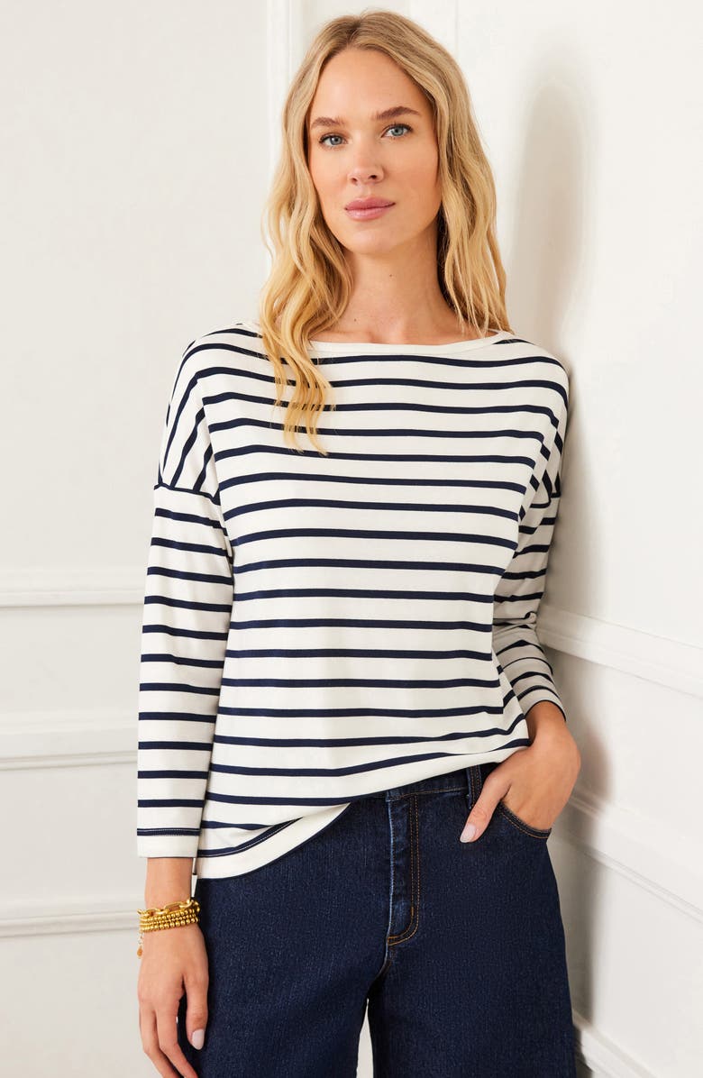 Karen Kane Stripe Boat Neck Top, Alternate, color, Cream/ Navy