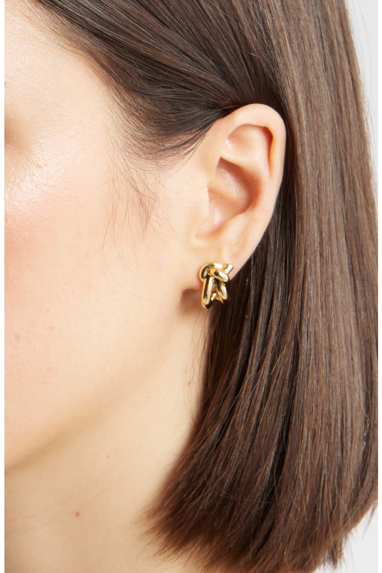 Demi Fine Knot Huggie Hoop Earrings, Alternate, color, 14K GOLD PLATED