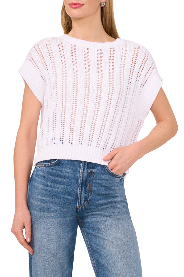 Cotton Short Sleeve Sweater, Main, color, BRIGHT WHITE