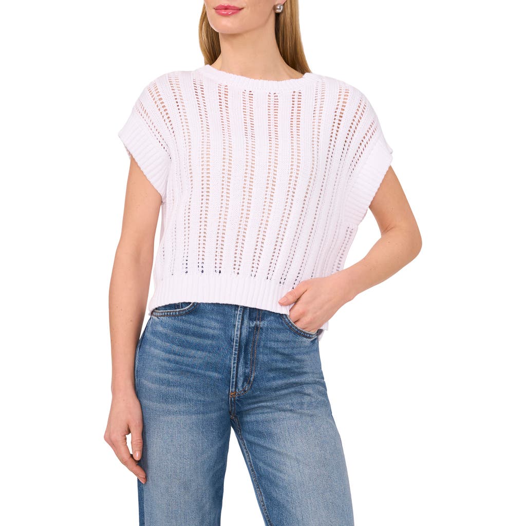 Halogenr Halogen(r) Open Stitch Short Sleeve Sweater In Bright White