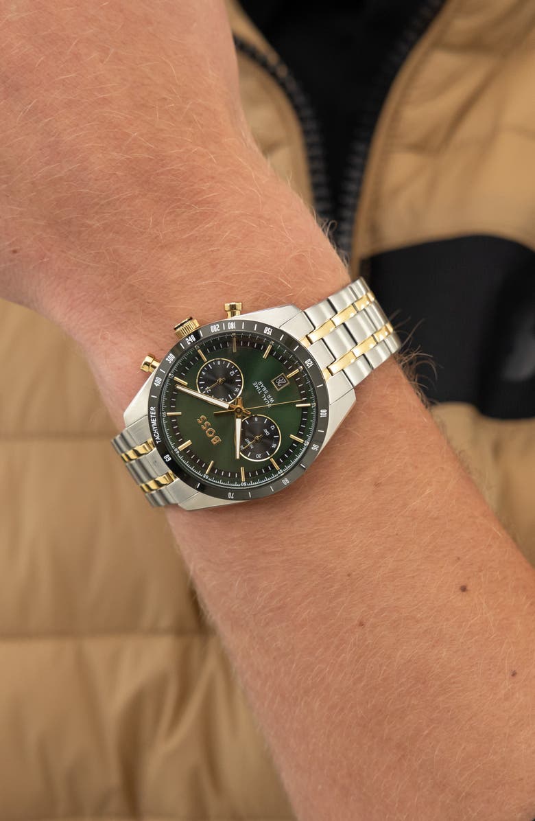 BOSS Tourmaster Chronograph Bracelet Watch, 41mm, Alternate, color, Green