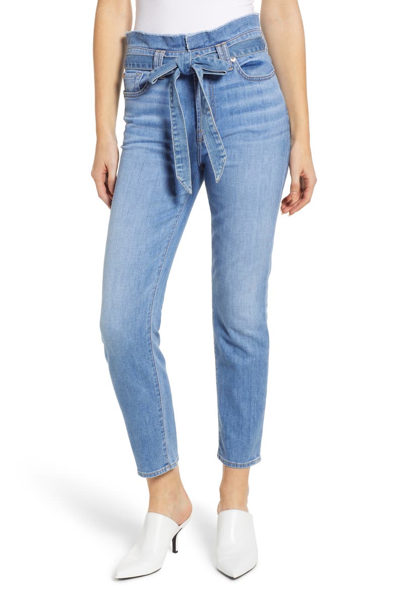 7 For All Mankind® Paperbag Waist Jeans, Main, color, BRIGHT BLUE JAY