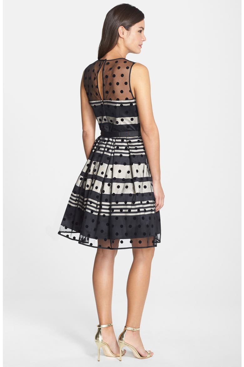 Illusion Dot Charmeuse Fit & Flare Dress, Alternate, color, BLACK/ IVORY