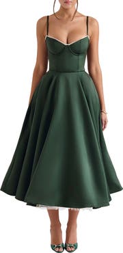 HOUSE OF CB Mademoiselle Bustier Stretch Satin Midi Dress