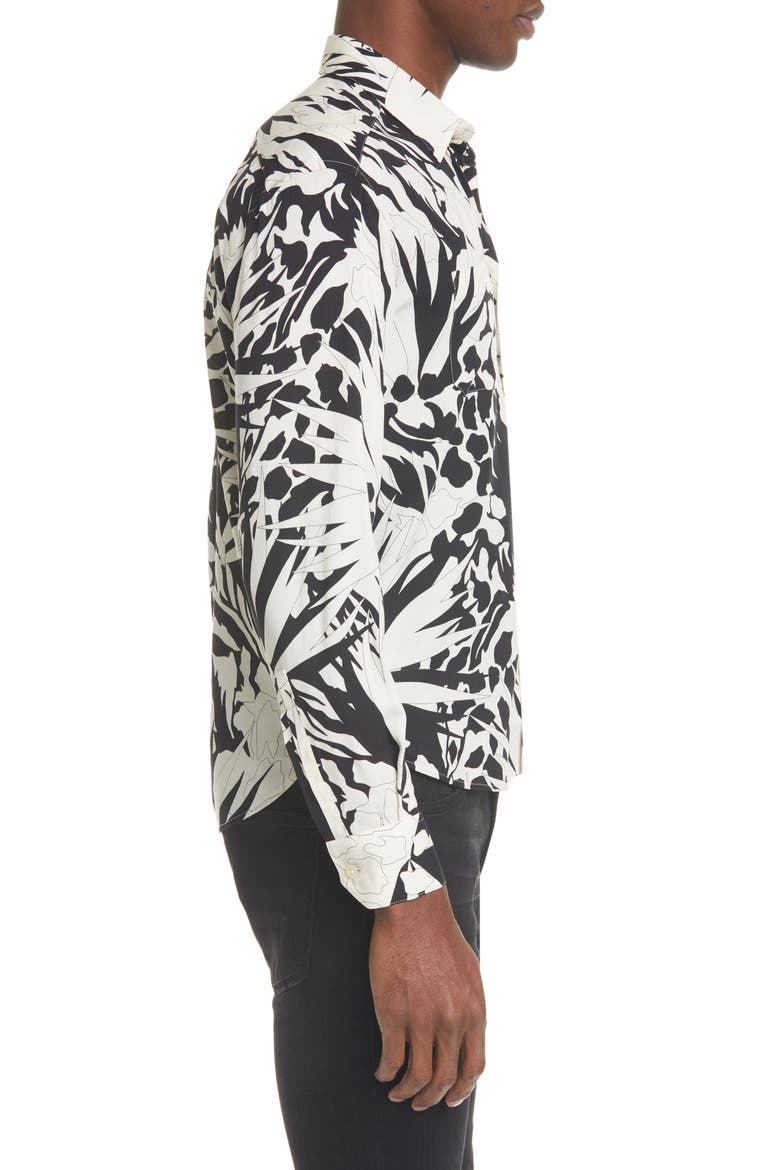 Jungle Print Button-Up Shirt, Alternate, color, BLACK