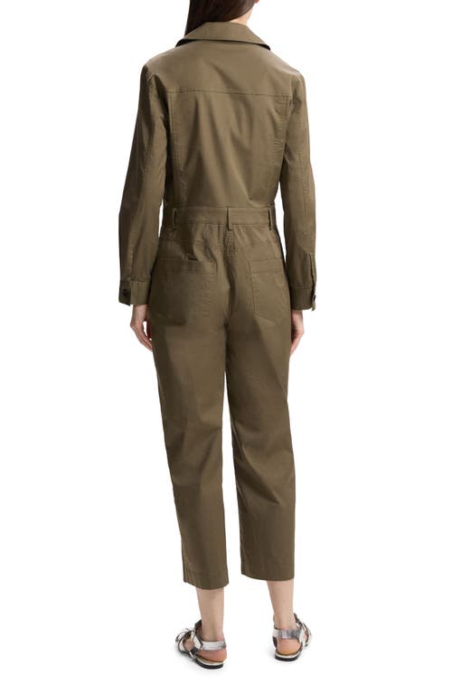 Theory Js Patto Long Sleeve Stretch Cotton Jumpsuit In Dark Olive