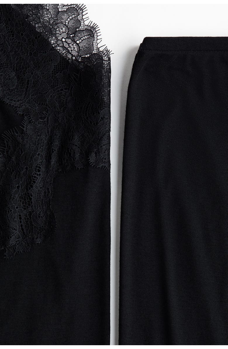 H&M Lace-trimmed Jersey Pyjamas, Alternate, color, Black