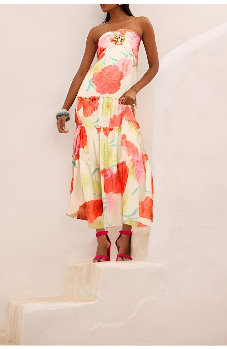 Oasis Rosette Detail Halterneck Midi Dress, Alternate, color, Ivory