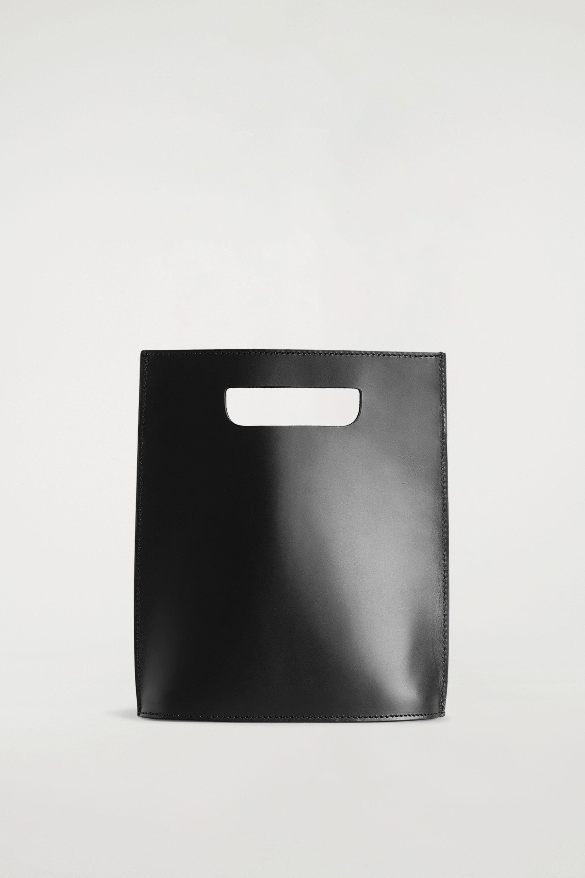COS Folio Mini Bag - Leather, Alternate, color, Black