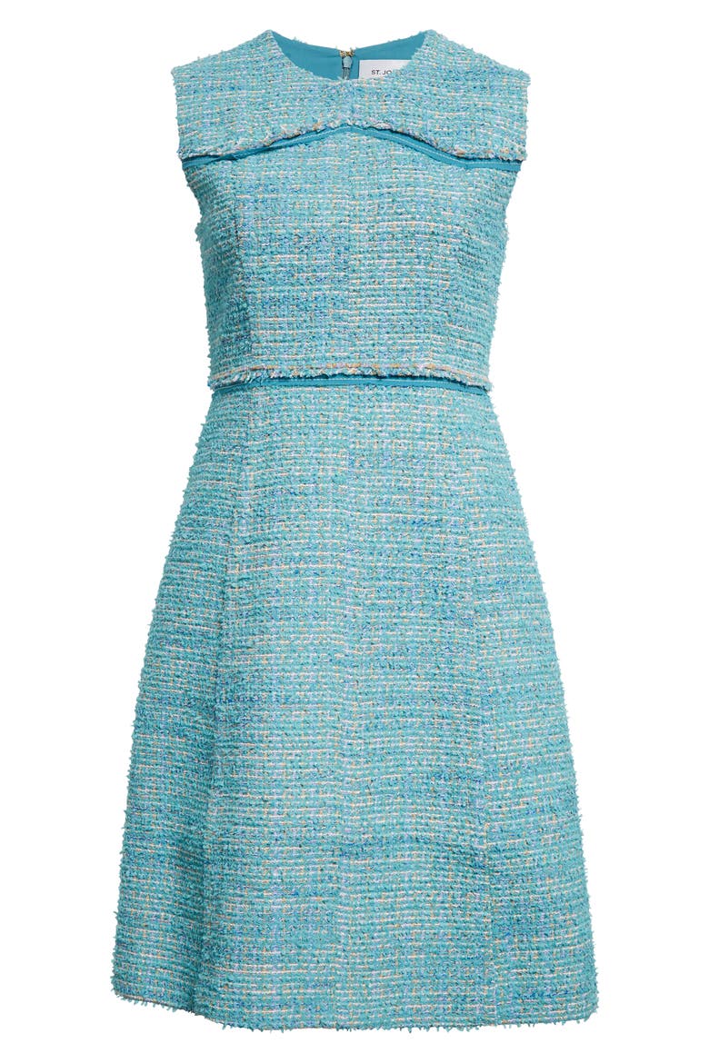 Light Textured Eyelash Tweed A-Line Dress, Alternate, color, DARK TEAL/ SAGE MULTI