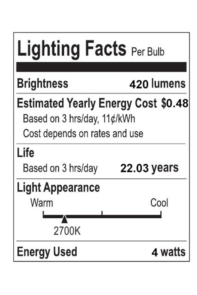 Classic Non-Dimmable G45-4W LED Edison Bulbs with E26 Base, 80+ CRI, Warm White 2700K, 420 Lumens, Clear, Alternate, color, Clear