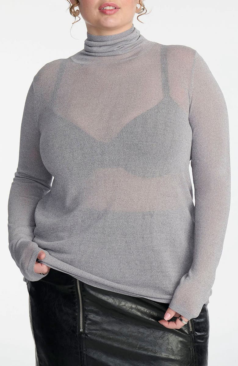 ELOQUII Sheer Turtleneck Sweater, Main, color, 