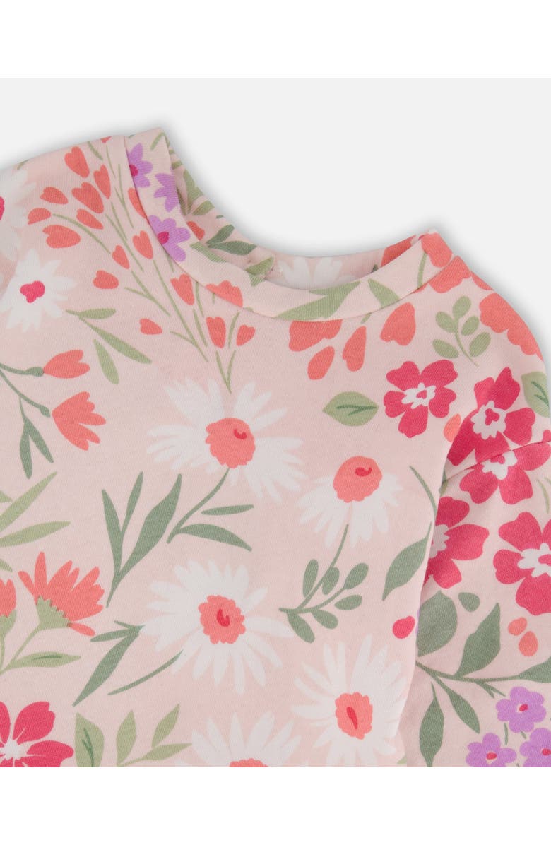 Deux par Deux French Terry Long Sleeve Printed Flowers Dress, Alternate, color, Pink Printed Flowers