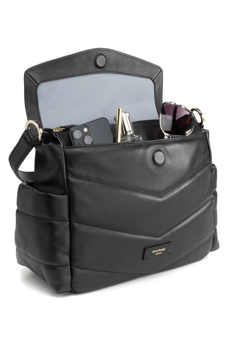 Aria Leather Diaper/Stroller Bag, Alternate, color, BLACK