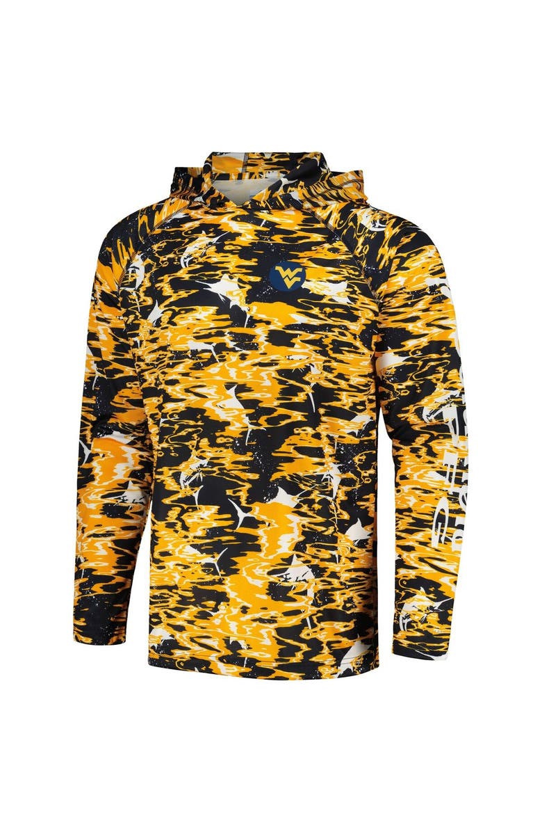 Columbia Men's Columbia Navy West Virginia Mountaineers PFG Terminal Tackle Omni-Shade Rippled Long Sleeve Hooded T-Shirt, Alternate, color,