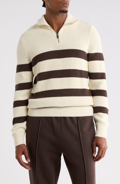 Striped Quarter Zip Cotton Sweater