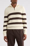 DENIM AND FLOWER Striped Quarter Zip Cotton Sweater