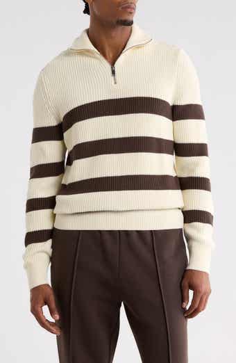 Striped Quarter Zip Cotton Sweater