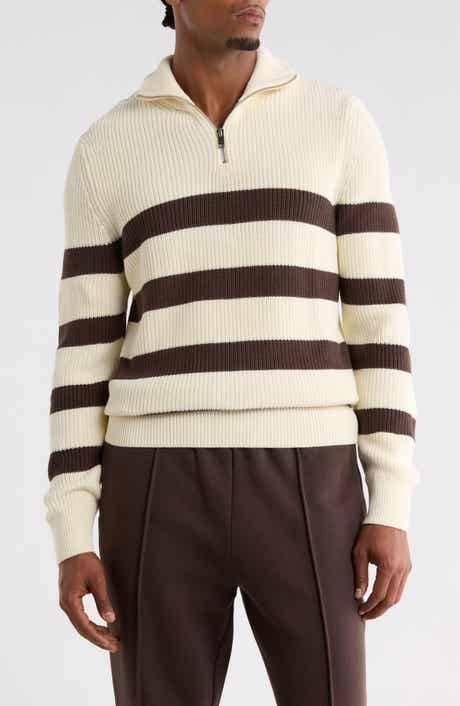 Striped Quarter Zip Cotton Sweater