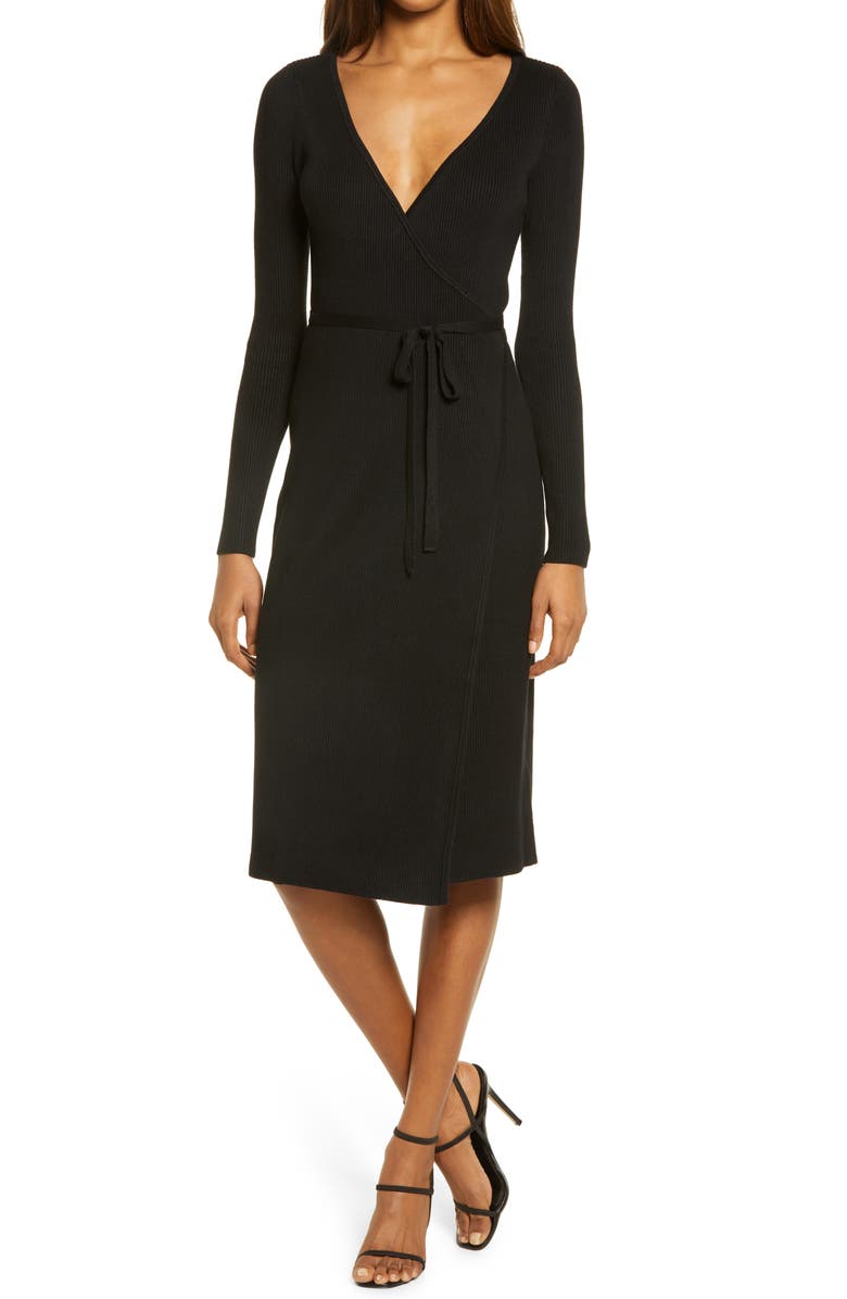 GUESS Everly Long Sleeve Wrap Sweater Dress, Main, color, 