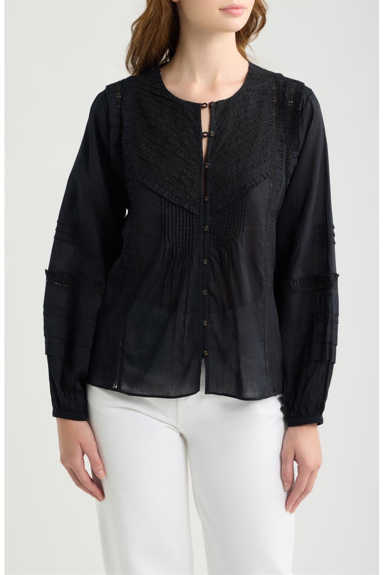 Theodora Pintuck Organic Cotton Top, Main, color, BLACK