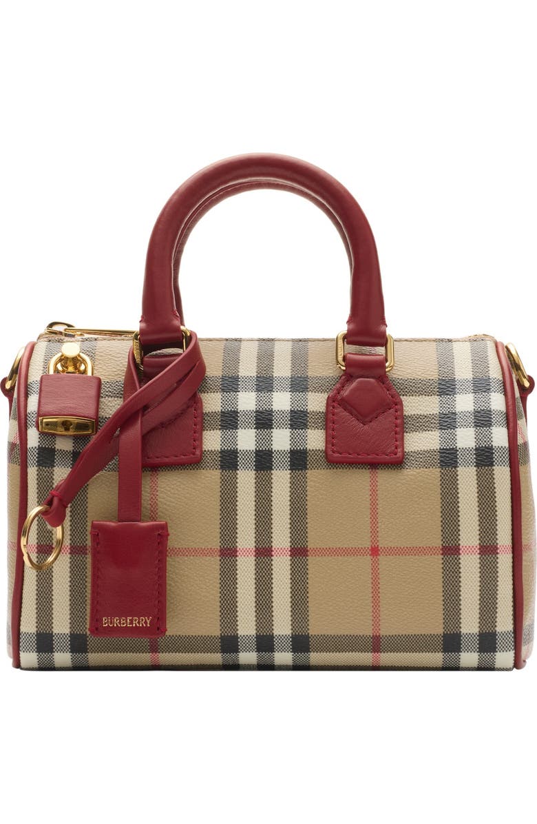 Burberry Mini Check Bowling Bag, Main, color, Archive Beige/Ruby Red