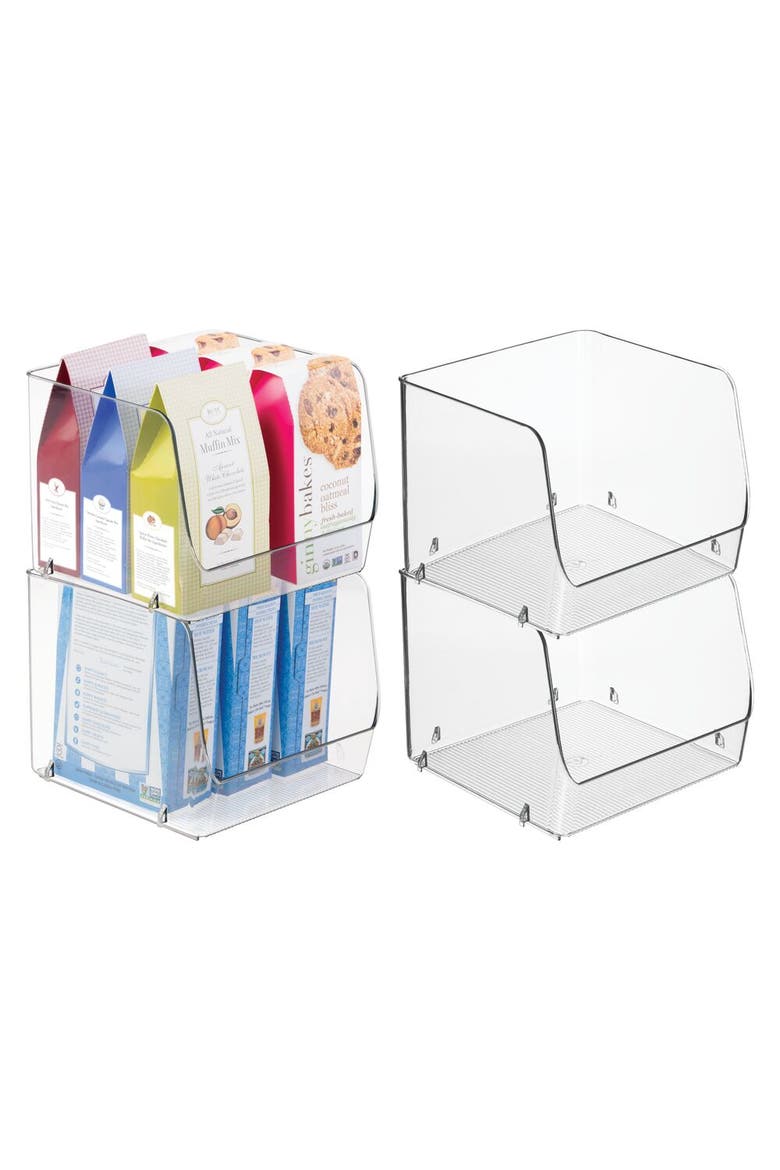 Stackable Open-Front Storage Bin - Set of 4 - Clear - Made in USA, Main, color, Clear