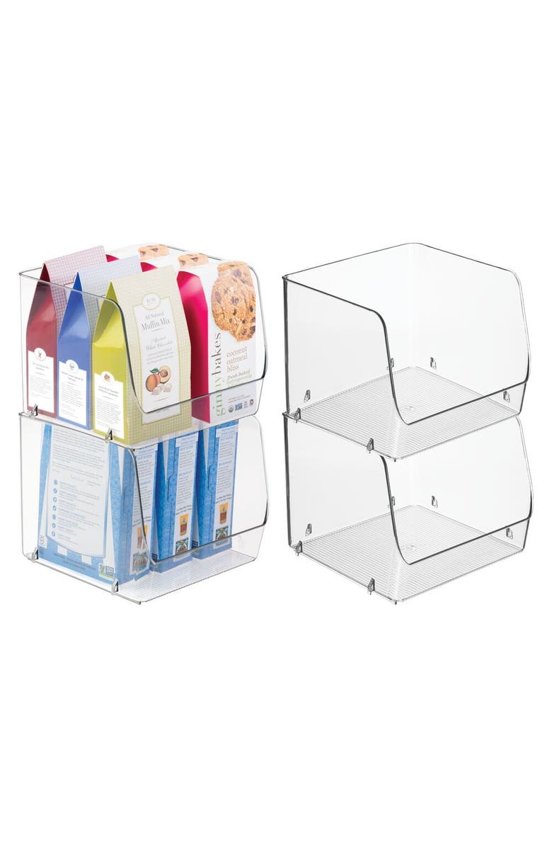 iDesign Stackable Open-Front Storage Bin - Set of 4 - Clear - Made in USA, Main, color, Clear