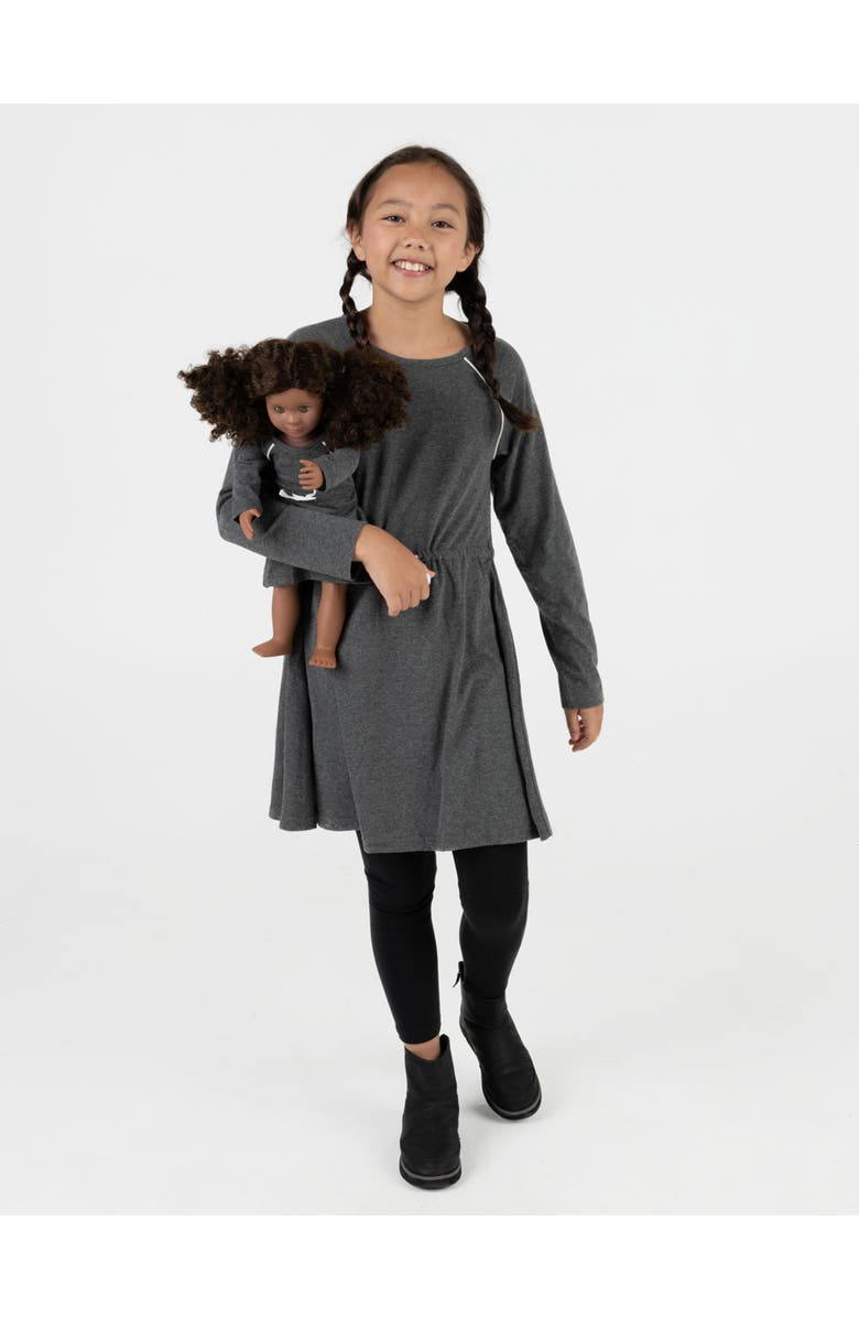 Leveret Girls Bow Tie Dress with Matching Doll Dress, Alternate, color, Dark Gray
