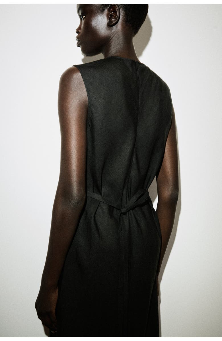 COS Bias-cut Linen-blend Midi Dress, Alternate, color, Black