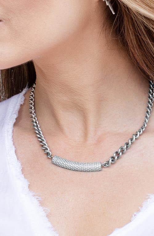 Sheryl Lowe Black Diamond Bar On Curb Chain Necklace In Sterling Silver