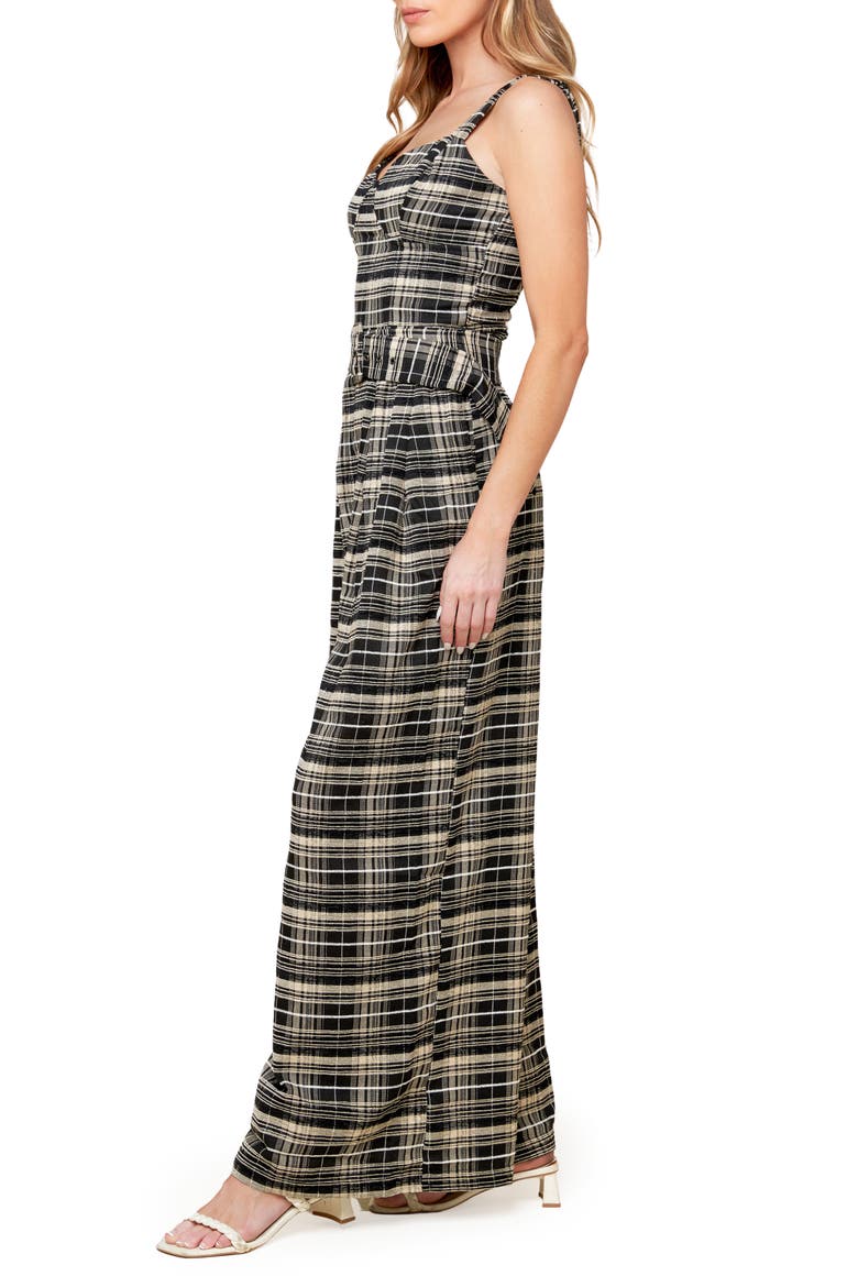 Plaid Wide Leg Jumpsuit, Alternate, color, BLACK