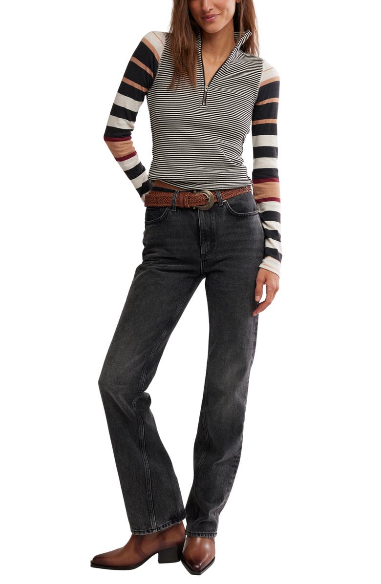 Free People Avery Half Zip Top, Alternate, color, Black Combo