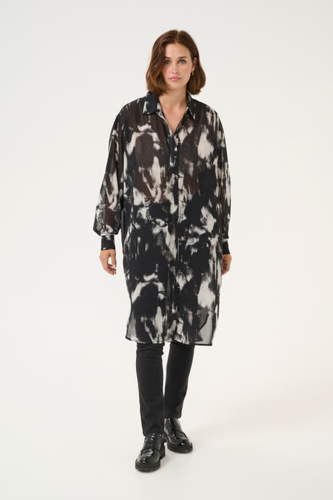 Kaaska Sheer Long Sleeves Shirt Dress