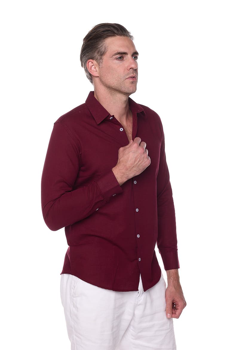 Linen Button-Up Sport Shirt, Alternate, color, WINE
