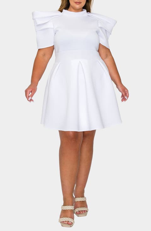 Karina Statement Stretch Neoprene Fit & Flare Dress (Plus)