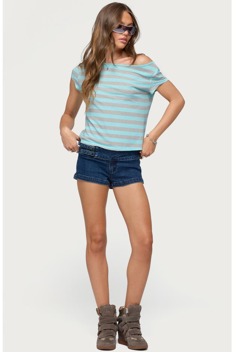 Sandie One-Shoulder Top, Alternate, color, TURQUOISE-AND-GRAY-MELANGE