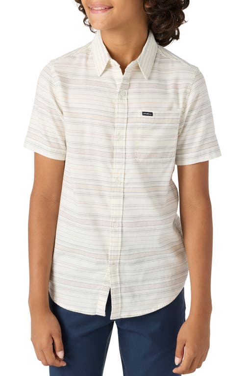 O'neill Kids' Seafaring Stripe Short Sleeve Stretch Cotton Button-up Shirt In Natural