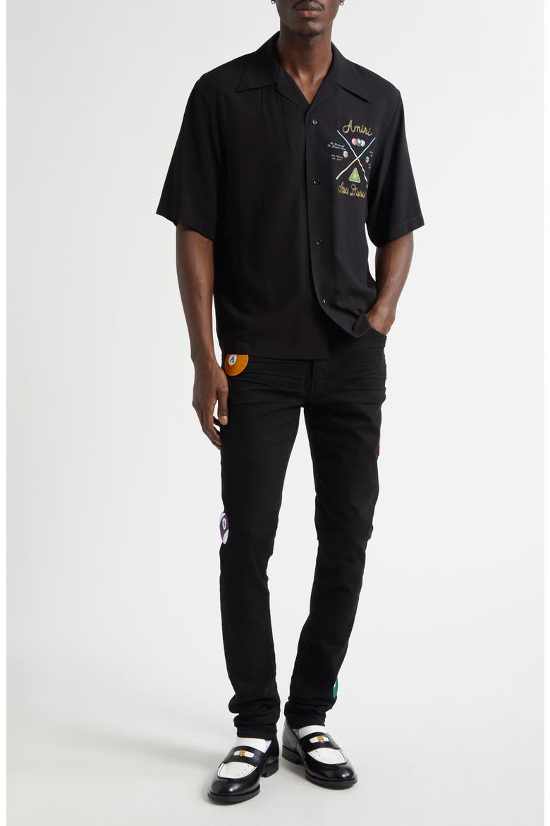 Pool Ball Patch Skinny Jeans, Alternate, color, BLACK