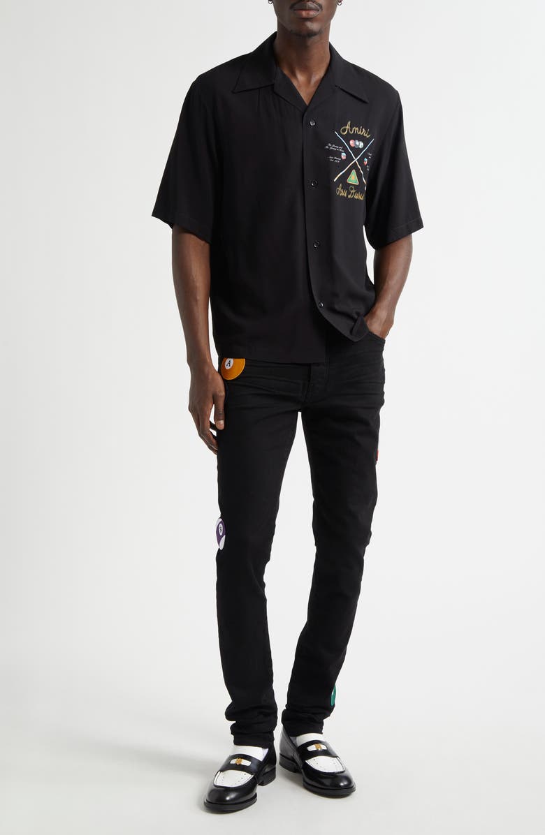 AMIRI Pool Ball Patch Skinny Jeans, Alternate, color, Black