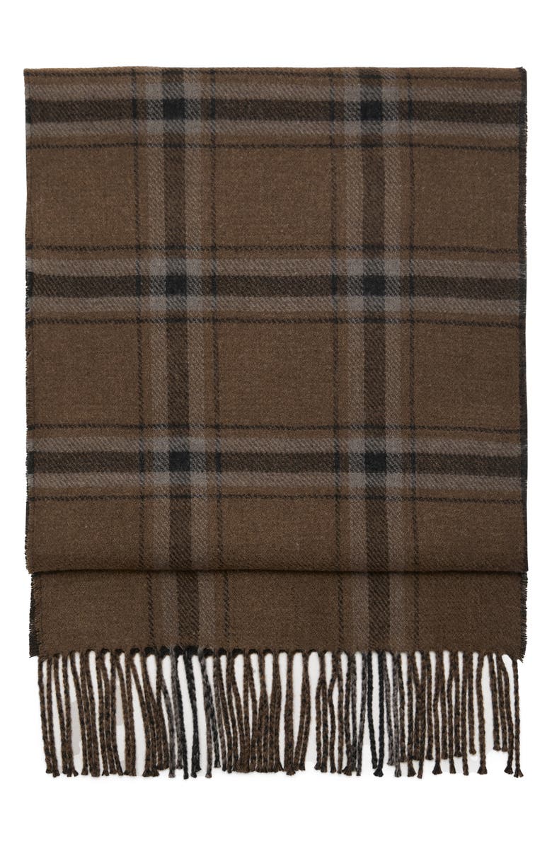 MANGO Check Fringe Scarf, Main, color, Khaki Green