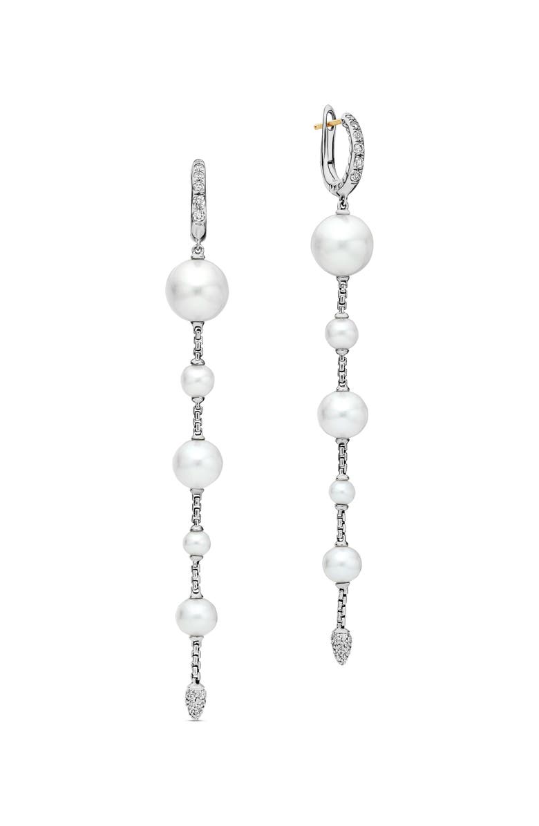 David Yurman Pearl and Pavé Drop Earrings with Diamonds, Alternate, color, Sterling Silver