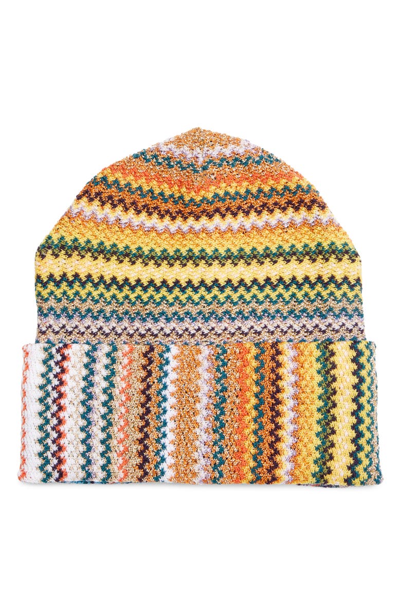 Missoni Metallic Zigzag Wool Blend Beanie, Main, color, 